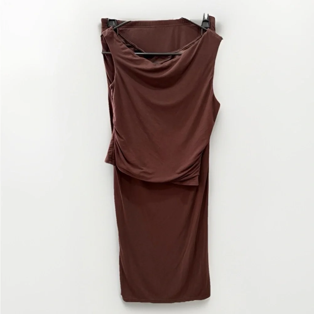Womens Skirt Set Size S Dark Brown Long Maxi Sleeveless Lined Pull On Solid